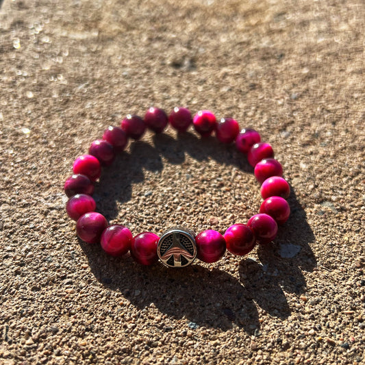 “Breast Cancer theme” Pink Tiger Eye Bracelet 6 1/2 Inches